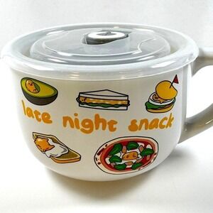 Sanrio Gudetama Late Night Snack Ceramic Soup Mug Vented Lid Ramen Office Lunch